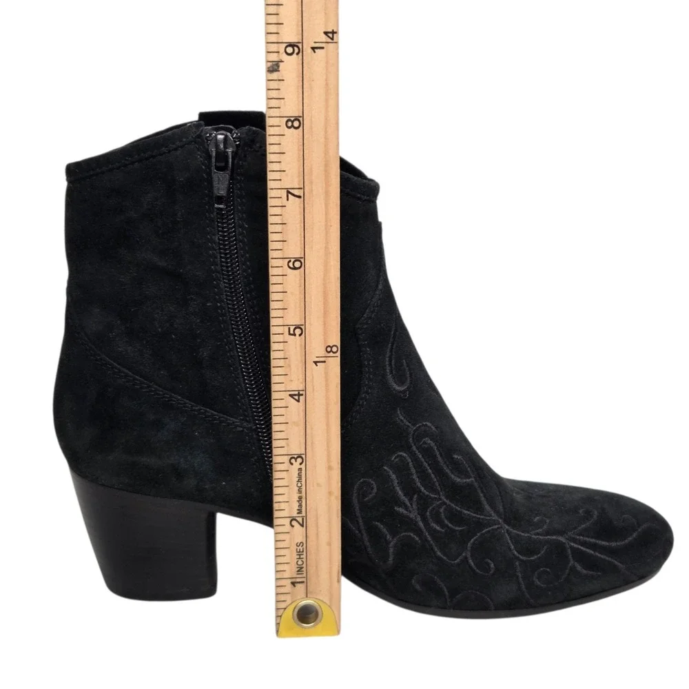 Sesto Meucci Farrel Embroidered Bootie Womens 8.5 Black Suede Embroidered